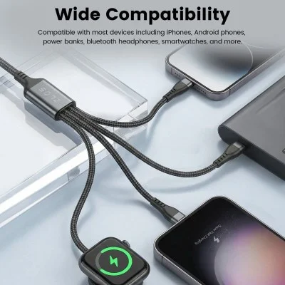 Zlos Two(C+A) to Four(C+L+Micro+Watch) Braided Data Charging Cable - Black